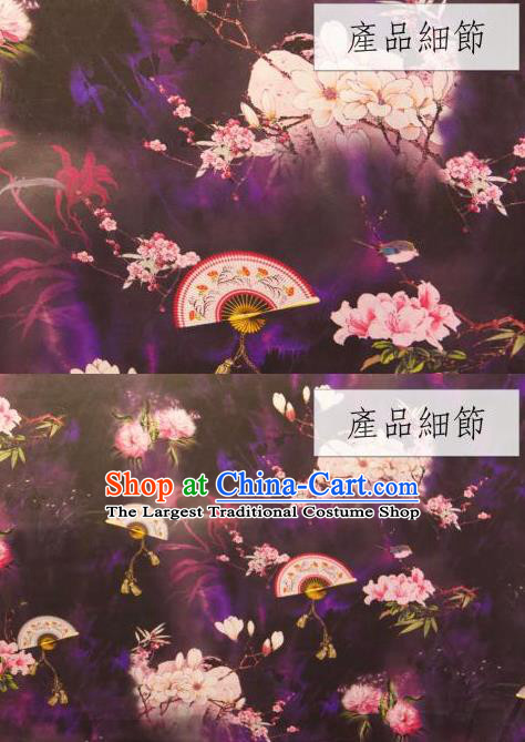 Chinese Traditional Flowers Fan Pattern Design Purple Silk Fabric Asian China Hanfu Gambiered Guangdong Mulberry Silk Material