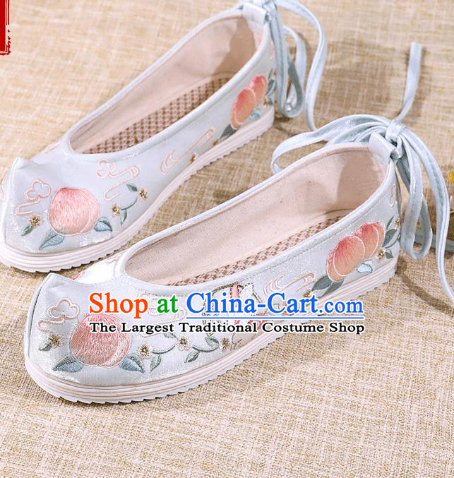 Asian Chinese Blue Satin Shoes Embroidered Rabbit Shoes Traditional Opera Shoes Hanfu Shoes for Women