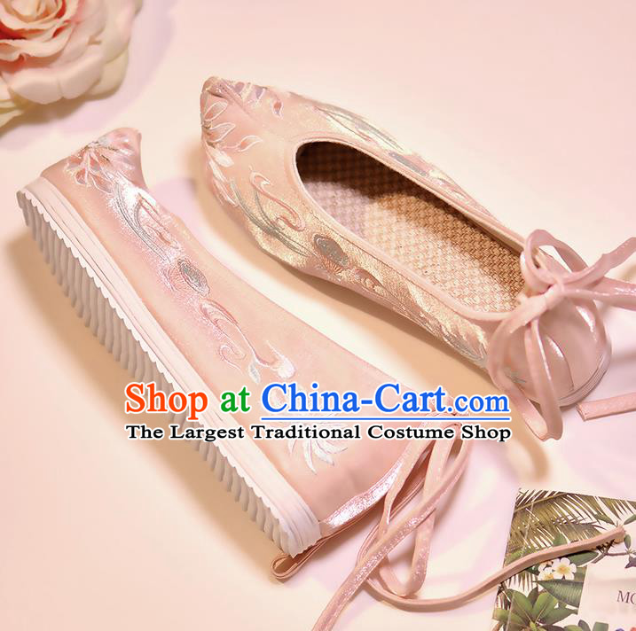 Asian Chinese Embroidered Lotus Pink Shoes Hanfu Shoes Traditional Opera Shoes Princess Shoes for Women