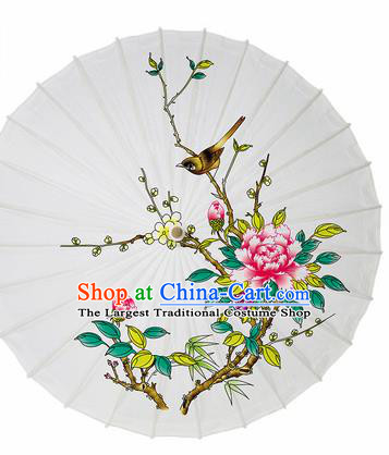 Chinese Traditional Printing Peony Plum Oil Paper Umbrella Artware Paper Umbrella Classical Dance Umbrella Handmade Umbrellas