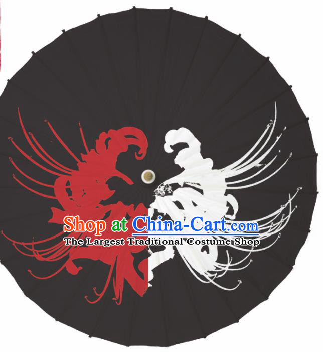 Chinese Traditional Printing Equinox Flower Black Oil Paper Umbrella Artware Paper Umbrella Classical Dance Umbrella Handmade Umbrellas