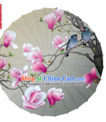Chinese Traditional Printing Mangnolia Grey Oil Paper Umbrella Artware Paper Umbrella Classical Dance Umbrella Handmade Umbrellas