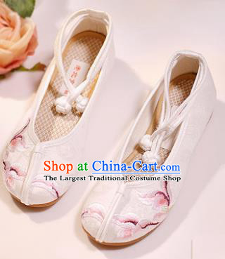 Asian Chinese Embroidered White Cloth Shoes Hanfu Shoes Traditional Opera Shoes Princess Shoes for Women