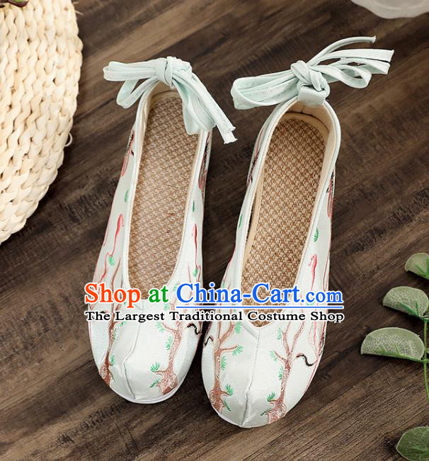 Asian Chinese Embroidered Pine Crane Blue Bow Shoes Hanfu Shoes Traditional Opera Shoes Princess Shoes for Women