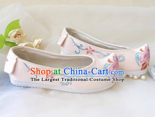 Asian Chinese Embroidered Light Pink Bow Shoes Hanfu Shoes Traditional Opera Shoes Princess Shoes for Women