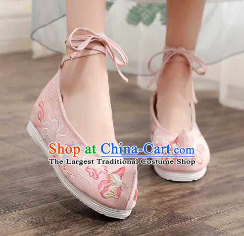 Asian Chinese Embroidered Phoenix Peony Pink Bow Shoes Hanfu Shoes Traditional Opera Shoes Princess Shoes for Women