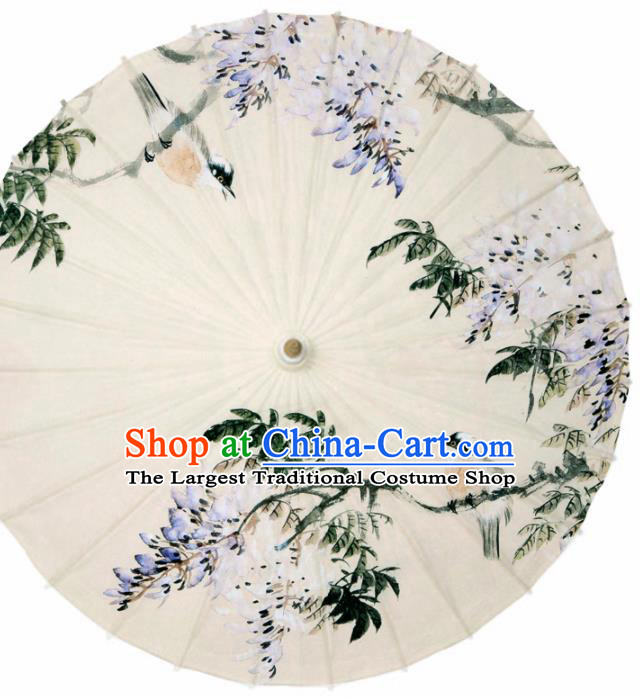 Chinese Printing Wisteria Beige Oil Paper Umbrella Artware Paper Umbrella Traditional Classical Dance Umbrella Handmade Umbrellas