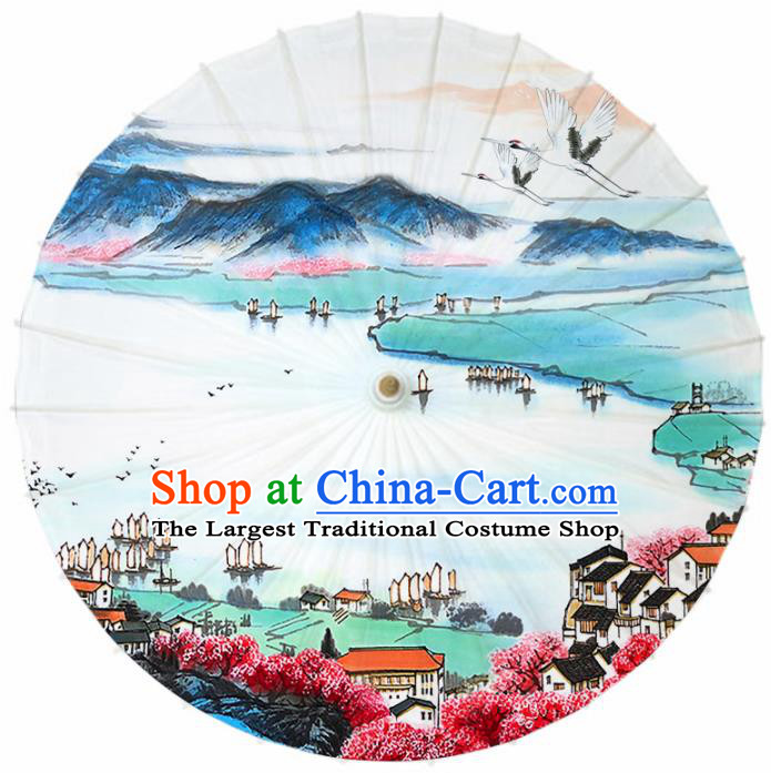 Chinese Printing Jiangnan Watertown Oil Paper Umbrella Artware Paper Umbrella Traditional Classical Dance Umbrella Handmade Umbrellas