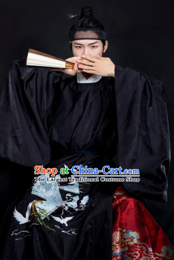 Chinese Ancient Scholar Black Costumes Traditional Ming Dynasty Nobility Childe Clothing for Men