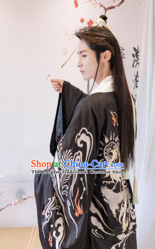 Chinese Ancient Prince Black Costumes Traditional Ming Dynasty Nobility Childe Clothing for Men