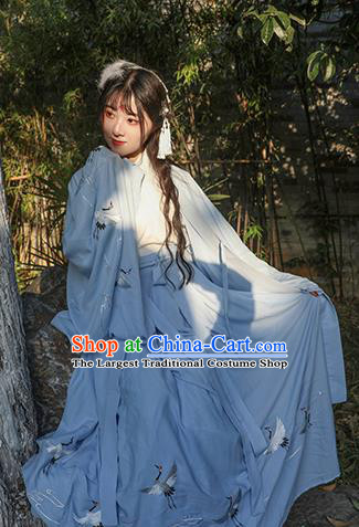 Chinese Drama Ancient Nobility Lady Blue Dress Traditional Jin Dynasty Court Costume for Women