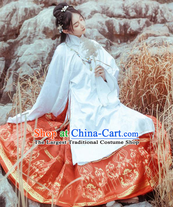 Chinese Drama Ancient Nobility Lady Red Dress Traditional Ming Dynasty Court Costumes for Women