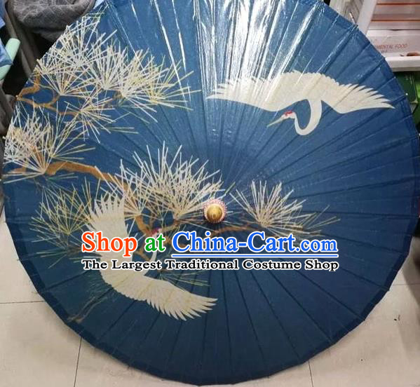 Chinese Artware Paper Umbrella Traditional Printing Pine Crane Navy Oil Paper Umbrella Classical Dance Umbrella Handmade Umbrellas