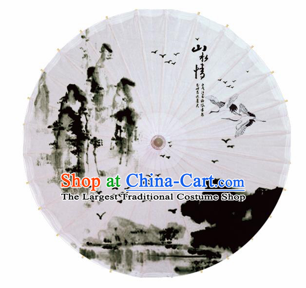 Chinese Artware Paper Umbrella Traditional Ink Painting Crane Oil Paper Umbrella Classical Dance Umbrella Handmade Umbrellas