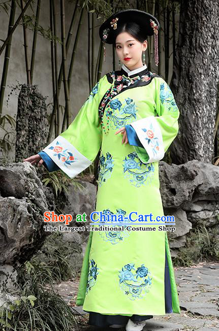 Chinese Drama Ancient Manchu Palace Lady Costumes Traditional Qing Dynasty Court Maid Green Dress for Women