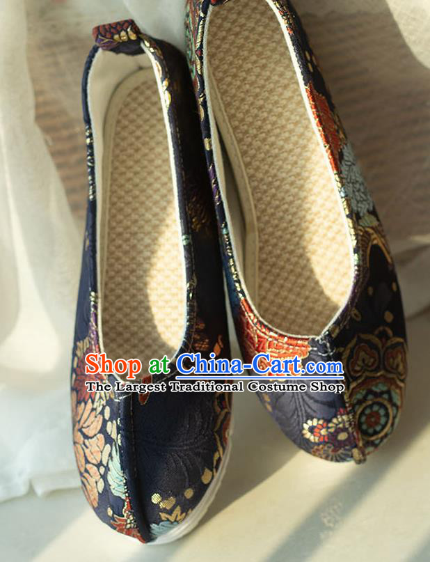 Asian Chinese Traditional Hanfu Black Brocade Shoes Ancient Princess Shoes Handmade Shoes for Women