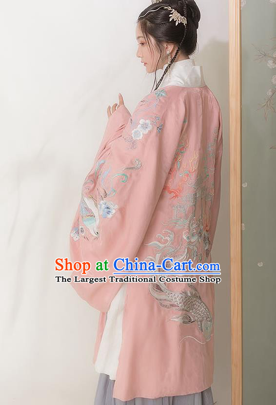 Chinese Ancient Hanfu Embroidered Pink Cardigan Traditional Ming Dynasty Princess Costumes for Women