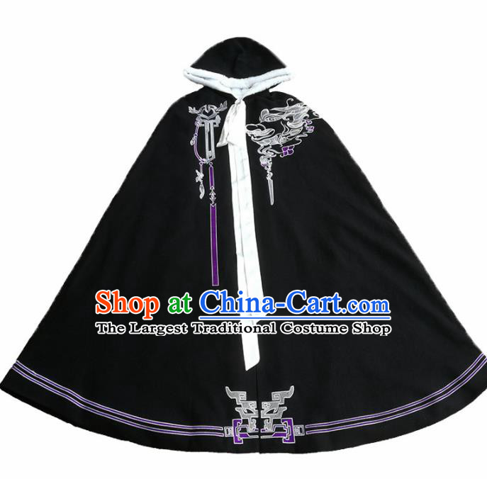Chinese Ancient Female Swordsman Hanfu Black Cape Traditional Song Dynasty Palace Lady Costume for Women