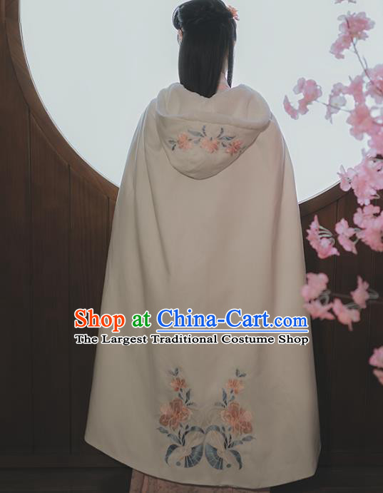 Chinese Ancient Female Swordsman Hanfu White Cape Traditional Ming Dynasty Palace Lady Costume for Women