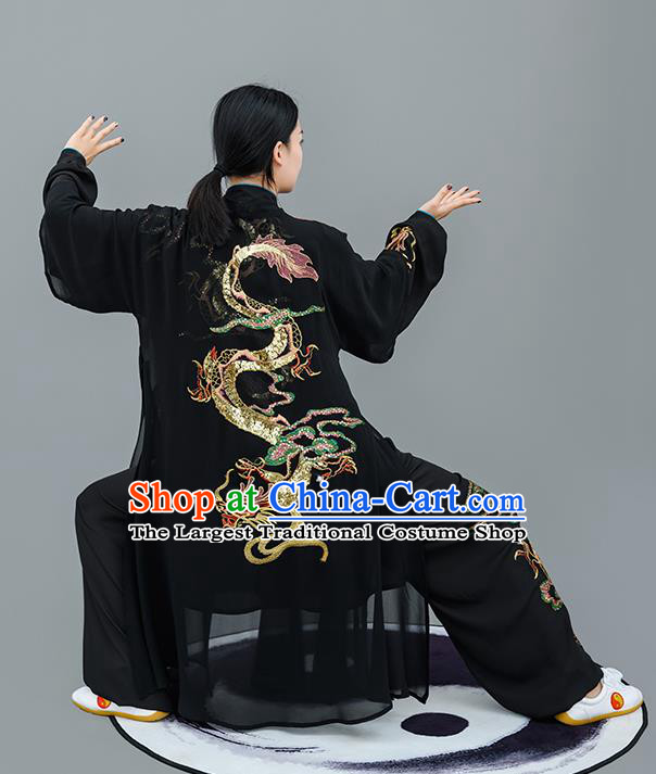 Chinese Traditional Tai Chi Performance Embroidered Black Costumes Martial Arts Outfits for Women