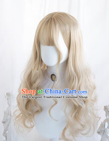 Top Grade Cosplay Light Golden Wigs Young Lady Long Curly Hair Wiggery Headdress for Women