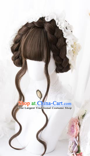 Top Grade Cosplay Lolita Wigs Nobility Lady Long Curly Hair Wiggery Headdress for Women