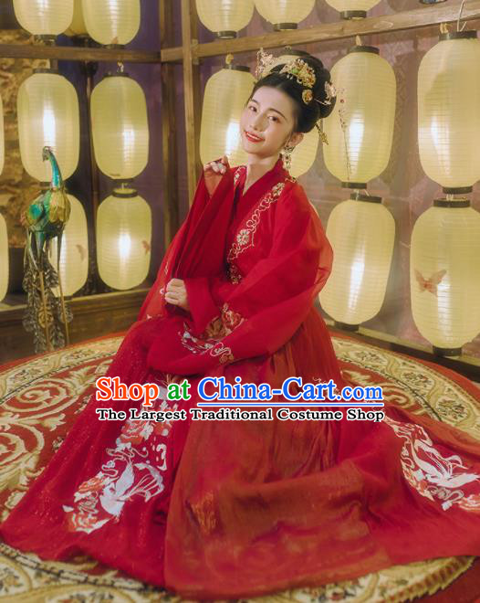 Chinese Traditional Tang Dynasty Princess Wedding Costumes Ancient Palace Lady Red Hanfu Dress for Women