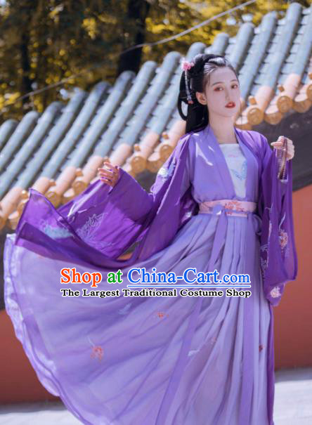 Chinese Traditional Tang Dynasty Princess Costumes Ancient Palace Lady Purple Hanfu Dress for Women