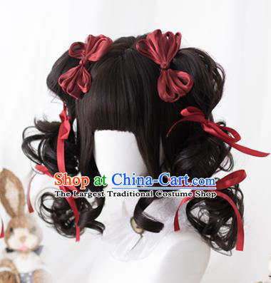 Top Grade Cosplay Lolita Brown Curly Wigs Young Lady Long Hair Wiggery Headdress for Women