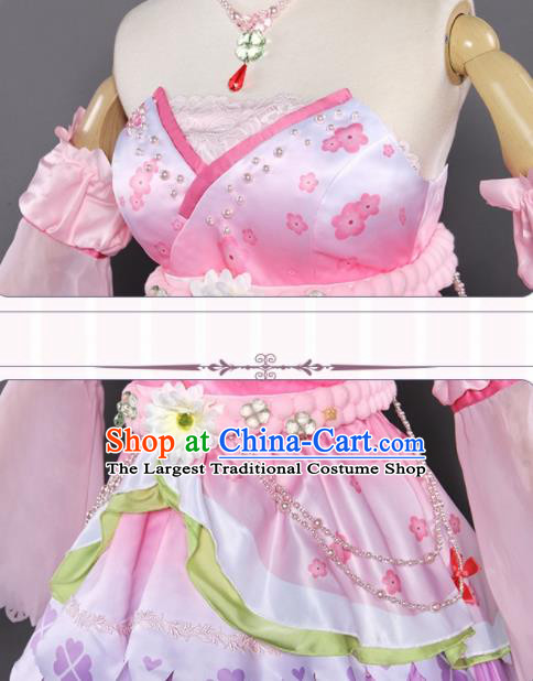 Top Grade Cosplay Fairy Pink Short Dress Halloween Magic Princess Costume for Women
