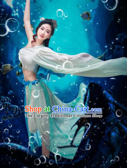 Top Grade Chinese Cosplay Fairy Princess Blue Dress Ancient Female Swordsman Costume for Women
