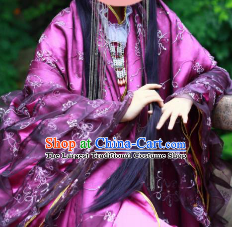 Chinese Traditional Cosplay Han Dynasty Imperial Consort Costumes Ancient Female Swordsman Purple Hanfu Dress for Women