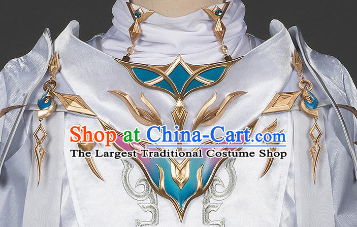 Chinese Traditional Cosplay Swordsman King White Costumes Ancient Young Knight Clothing for Men