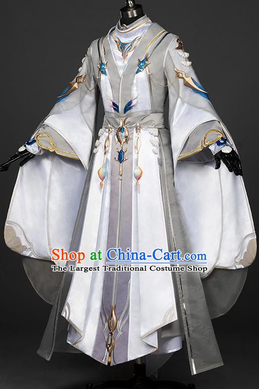 Chinese Traditional Cosplay Swordsman King Grey Costumes Ancient Young Knight Clothing for Men