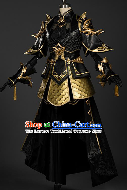 Chinese Traditional Cosplay General King Black Armor Costumes Ancient Swordsman Clothing for Men