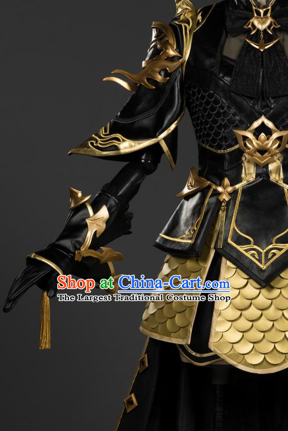 Chinese Traditional Cosplay General King Black Armor Costumes Ancient Swordsman Clothing for Men