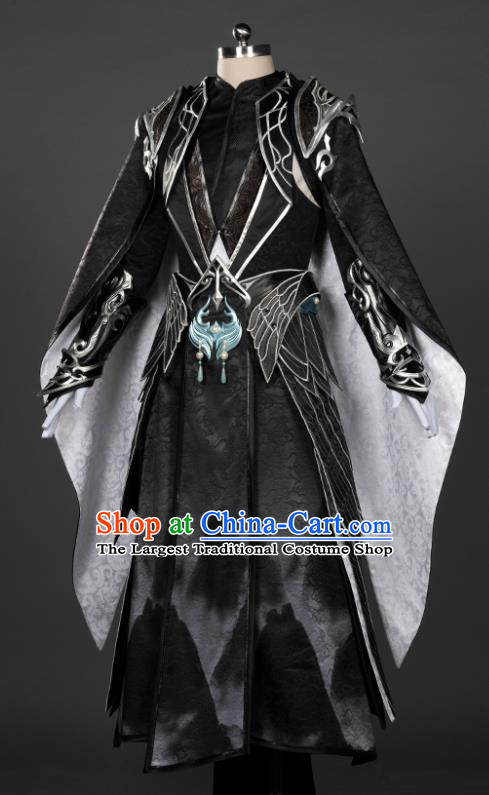 Chinese Traditional Cosplay King Black Costumes Ancient Swordsman Clothing for Men