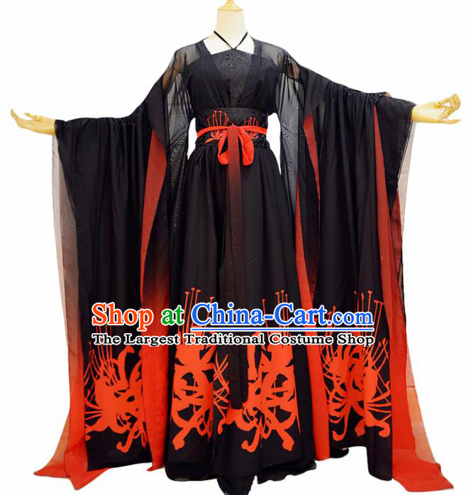 Chinese Traditional Cosplay Goddess Black Costumes Ancient Female Swordsman Hanfu Dress for Women
