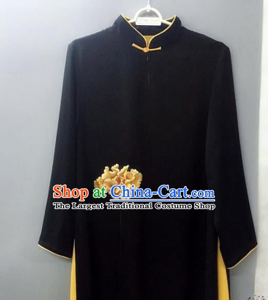 Chinese Traditional Tai Chi Training Embroidered Yellow Peony Velvet Costumes Martial Arts Performance Outfits for Women