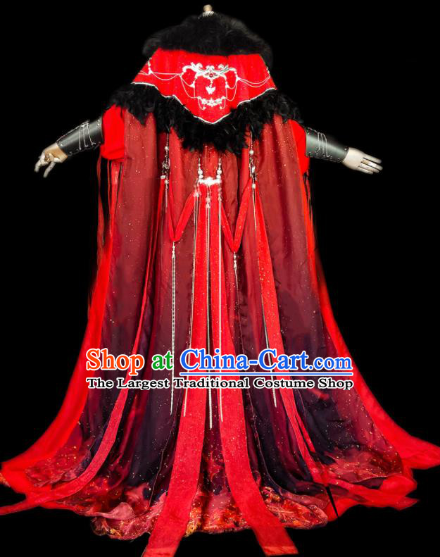 Chinese Traditional Cosplay Swordsman Wedding Costumes Ancient Royal Highness King Red Clothing for Men