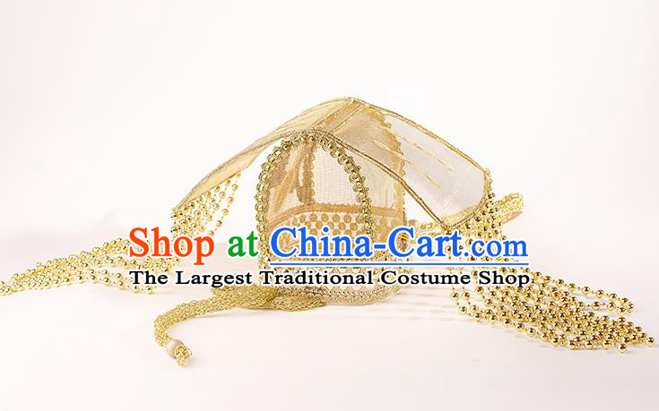 Chinese Traditional Tang Dynasty Emperor Golden Tassel Hat Ancient Drama Monarch Headdress for Men