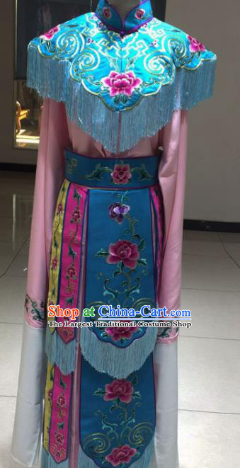 Chinese Traditional Beijing Opera Dan Princess Blue Dress Peking Opera Actress Embroidered Costumes for Women