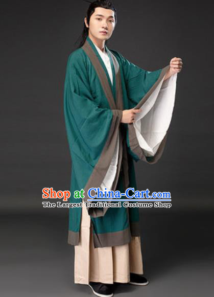 Chinese Ancient Taoist Priest Green Clothing Traditional Tang Dynasty Civilian Scholar Costumes for Men