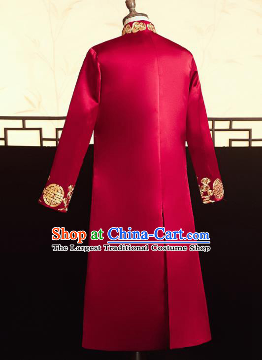 Chinese Ancient Bridegroom Embroidered Cloud Red Mandarin Jacket Traditional Wedding Tang Suit Costumes for Men