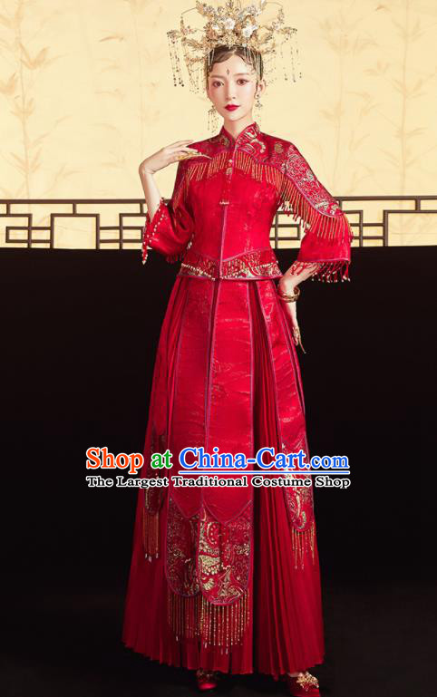 Chinese Traditional Red Bottom Drawer Wedding Blouse and Dress Xiu He Suit Ancient Bride Costumes for Women