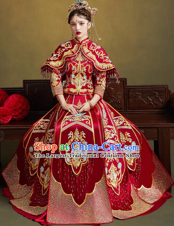 Chinese Traditional Wedding Bottom Drawer Embroidered Blouse and Dress Xiu He Suit Ancient Bride Costumes for Women