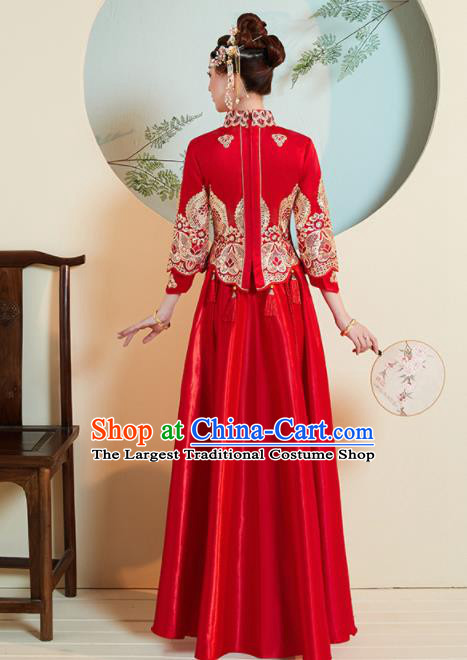 Chinese Traditional Xiu He Suit Wedding Red Blouse and Dress Bottom Drawer Ancient Bride Costumes for Women