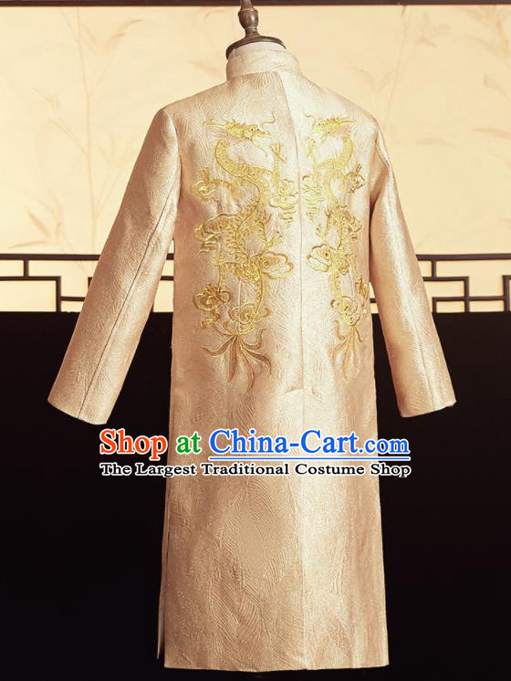 Chinese Ancient Bridegroom Golden Embroidered Dragons Mandarin Jacket Traditional Wedding Tang Suit Costumes for Men