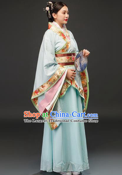 Chinese Ancient Imperial Consort Green Dress Traditional Han Dynasty Palace Lady Costumes for Women
