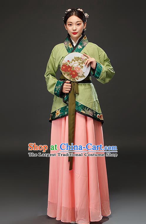 Chinese Traditional Han Dynasty Female Civilian Green Dress Ancient Maidservant Costumes for Women